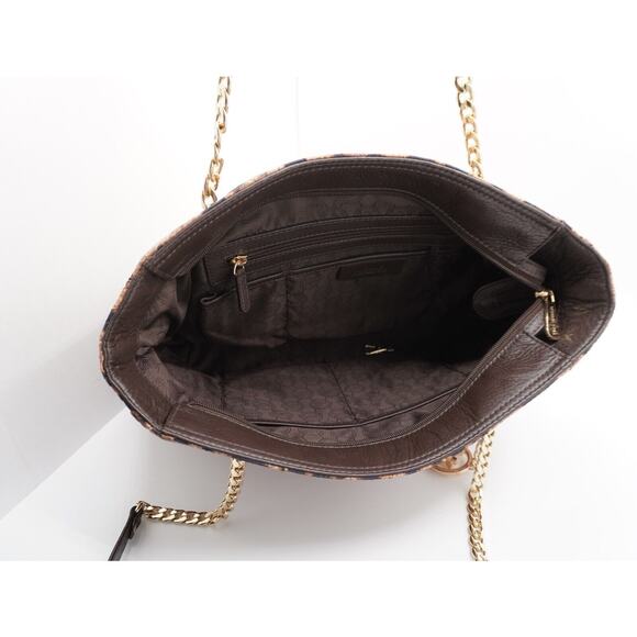 Michael Kors Brown Leopard Print Satin Leather Tote Quilted Academia Chic 36-12 - Picture 13 of 16